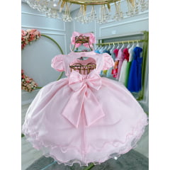 Vestido Infantil Bebê Rosa C/ Busto Nervura Batizados