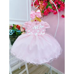 Vestido Infantil Bebê Rosa C/ Renda Jardim Encantado Pérolas