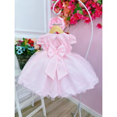 Vestido Infantil Bebê Rosa C/ Renda Jardim Encantado Pérolas