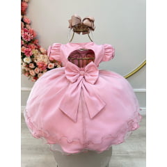 Vestido Infantil Bebê Rose C/ Busto Nervura Batizados