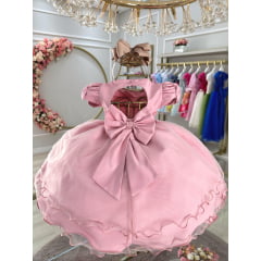 Vestido Infantil Bebê Rose C/ Busto Nervura Batizados