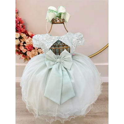 Vestido Infantil Bebê Verde C/ Renda Jardim Encantado Pérolas