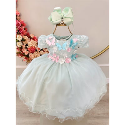 Vestido Infantil Bebê Verde C/ Renda Jardim Encantado Pérolas