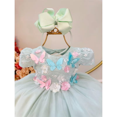 Vestido Infantil Bebê Verde C/ Renda Jardim Encantado Pérolas