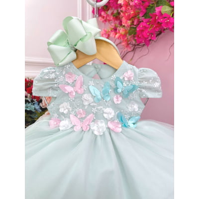 Vestido Infantil Bebê Verde C/ Renda Jardim Encantado Pérolas