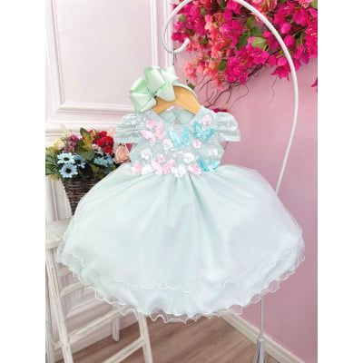 Vestido Infantil Bebê Verde C/ Renda Jardim Encantado Pérolas