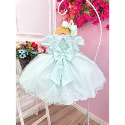 Vestido Infantil Bebê Verde C/ Renda Jardim Encantado Pérolas