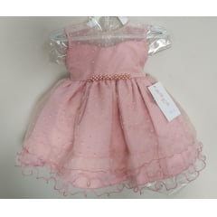 Vestido Infantil Bebê Rose C/ Bolinas Strass e Pérolas
