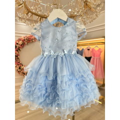 Vestido Bebê Azul Claro Jardim Encantado Batizado Festas