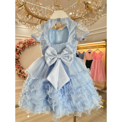 Vestido Bebê Azul Claro Jardim Encantado Batizado Festas