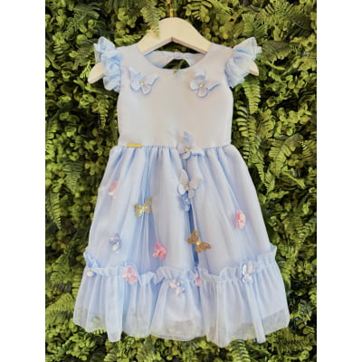 Vestido Bebê Azul Claro Jardim Encantado Luxo