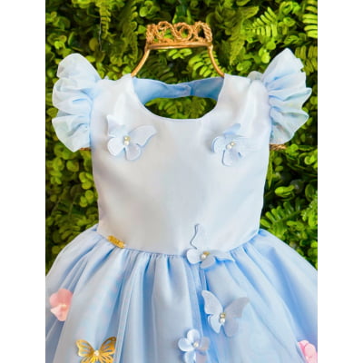 Vestido Bebê Azul Claro Jardim Encantado Luxo