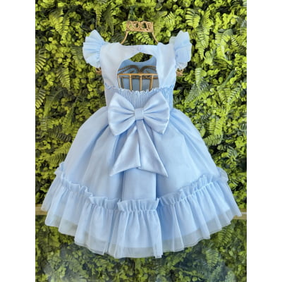 Vestido Bebê Azul Claro Jardim Encantado Luxo