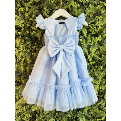 Vestido Bebê Azul Claro Jardim Encantado Luxo