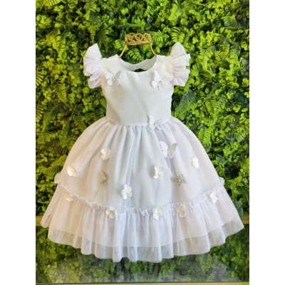 Vestido Bebê Branco Jardim Encantado Luxo
