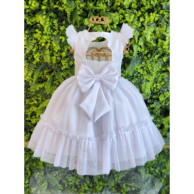 Vestido Bebê Branco Jardim Encantado Luxo