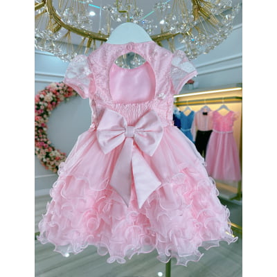 Vestido Bebê Rosa Claro Jardim Encantado Batizado Festas