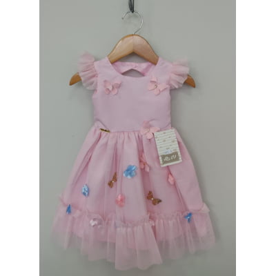 Vestido Bebê Rosa Claro Jardim Encantado Luxo