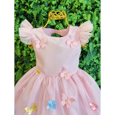 Vestido Bebê Rosa Claro Jardim Encantado Luxo