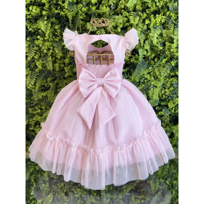 Vestido Bebê Rosa Claro Jardim Encantado Luxo