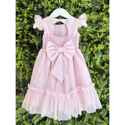 Vestido Bebê Rosa Claro Jardim Encantado Luxo