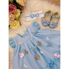 Vestido Infantil Bebê Azul Bebê Jardim Encantado Luxo