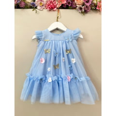 Vestido Infantil Bebê Azul Bebê Jardim Encantado Luxo
