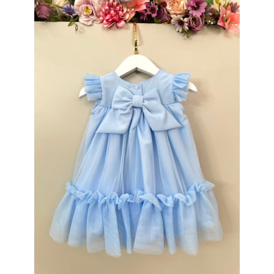 Vestido Infantil Bebê Azul Bebê Jardim Encantado Luxo