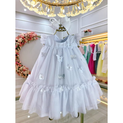 Vestido Infantil Bebê Branco Jardim Encantado Luxo