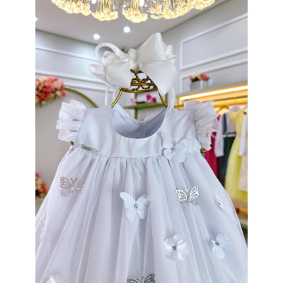 Vestido Infantil Bebê Branco Jardim Encantado Luxo