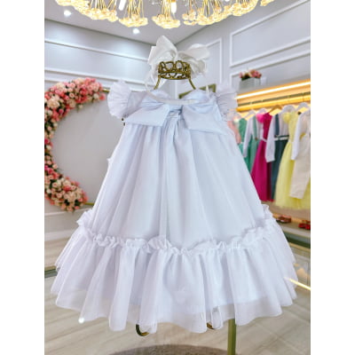 Vestido Infantil Bebê Branco Jardim Encantado Luxo