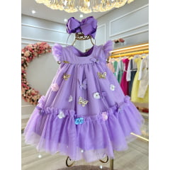 Vestido Infantil Bebê Lilás Jardim Encantado Luxo