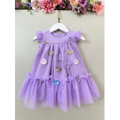Vestido Infantil Bebê Lilás Jardim Encantado Luxo