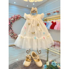 Vestido Infantil Bebê Marfim Jardim Encantado Luxo