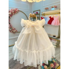 Vestido Infantil Bebê Marfim Jardim Encantado Luxo