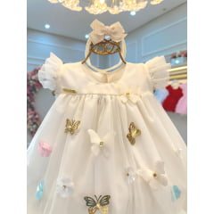Vestido Infantil Bebê Marfim Jardim Encantado Luxo