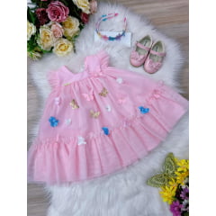 Vestido Infantil Bebê Rosa Bebê Jardim Encantado Luxo