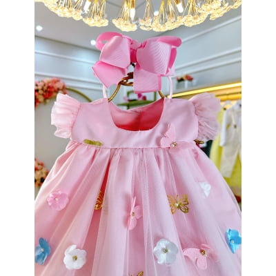 Vestido Infantil Bebê Rosa Bebê Jardim Encantado Luxo