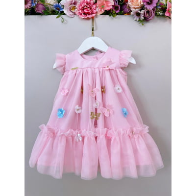 Vestido Infantil Bebê Rosa Bebê Jardim Encantado Luxo