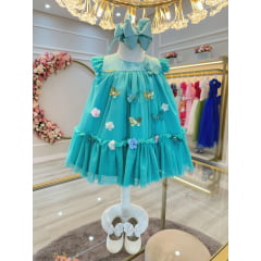 Vestido Infantil Bebê Verde Jardim Encantado Luxo