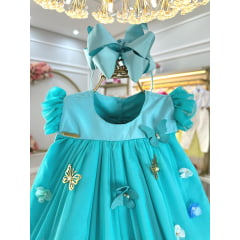 Vestido Infantil Bebê Verde Jardim Encantado Luxo