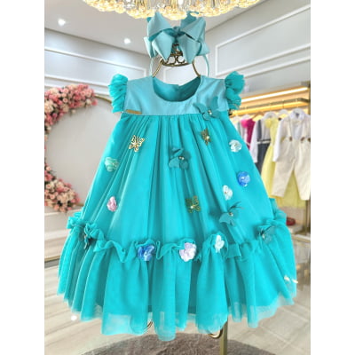 Vestido Infantil Bebê Verde Jardim Encantado Luxo