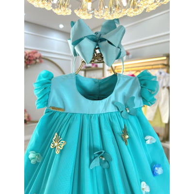 Vestido Infantil Bebê Verde Jardim Encantado Luxo