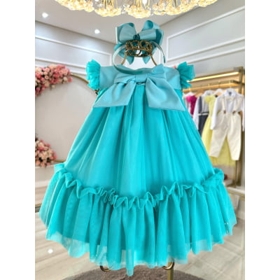 Vestido Infantil Bebê Verde Jardim Encantado Luxo