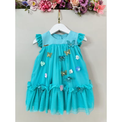 Vestido Infantil Bebê Verde Jardim Encantado Luxo