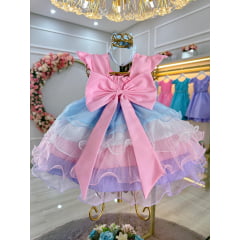 Vestido Bebê Rosa Busto Com Nervura Saia Babados Coloridos