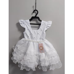 Vestido Infantil Batizado Branco Saia Com Babados Luxo