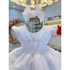 Vestido Infantil Batizado Branco Saia Com Babados Luxo