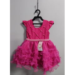 Vestido Infantil Batizado Pink Saia Com Babados Luxo