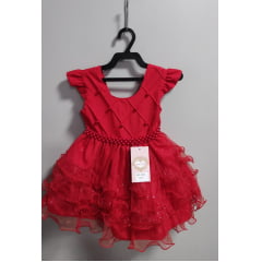 Vestido Infantil Batizado Vermelho Saia Com Babados Luxo